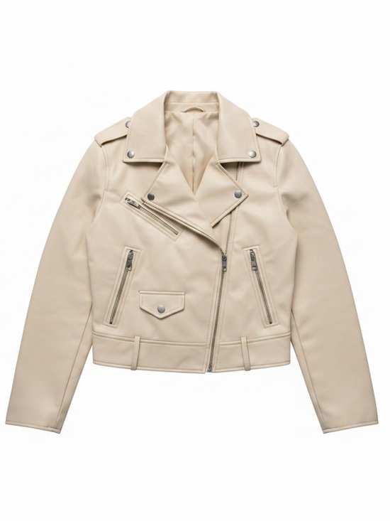 Zara Jackets & Blazers - Zara Cream Biker Jacket with Asymmetric Zip